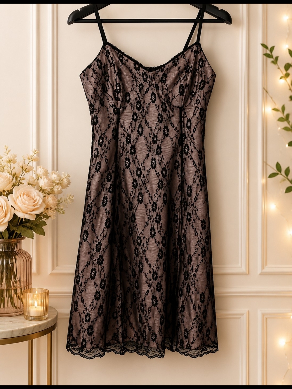 ROMWE VTG 90s Style Black Lace Slip Dress Coquette Y2K Gothic Junior Size 9